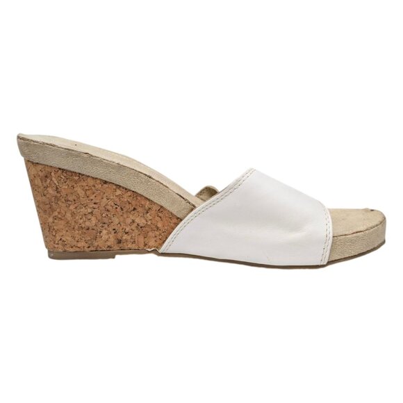 Skechers Cork Wedge Sandals Womens White Leather Slip On Open Toe Size 10 - Picture 3 of 13